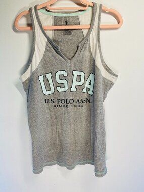 U.S. Polo Assn. Womens Gray & White Sleeveless Tank Top XL Cotton Blend Casual